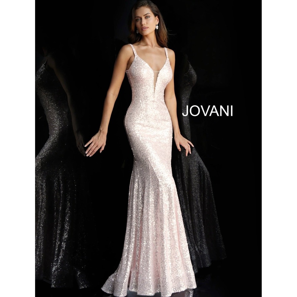Jovani 66383 Light Pink Sequin Maxi Prom Dress Women's Size 2